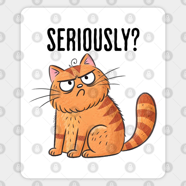 Angry cat says, "Seriously?" funny sarcasm design Magnet by Luxinda